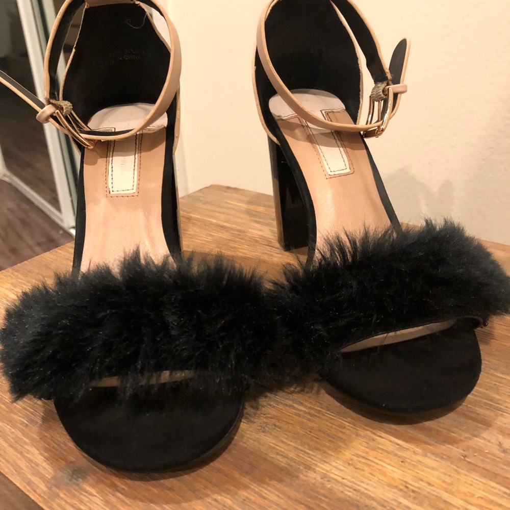 Faux fur sandal heels